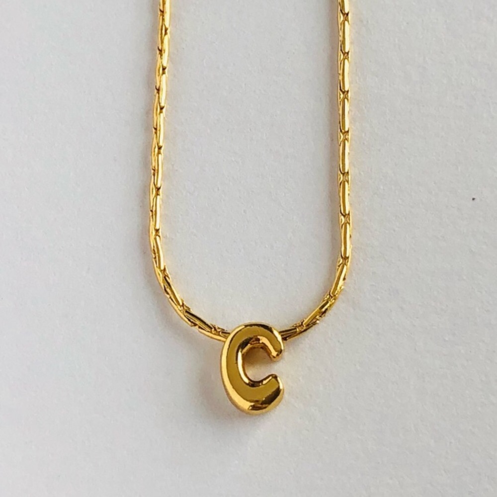 18K Gold Plated Letter “C” - Snake Chain Minimalist Bubble Monogram Necklace